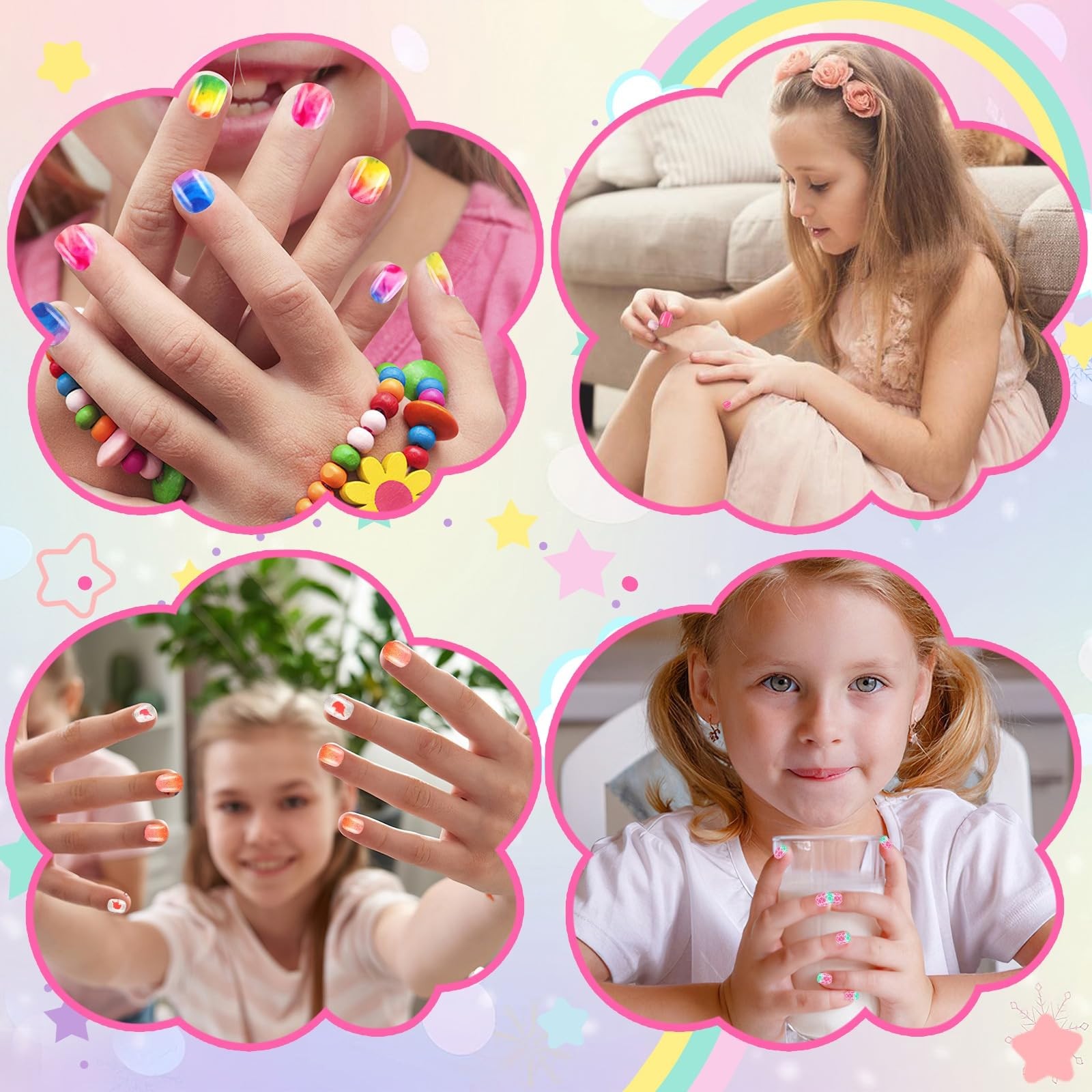DTOFOOT Fake Press on Nails for Kids,108pcs Acrylic Full Small, Multicolor