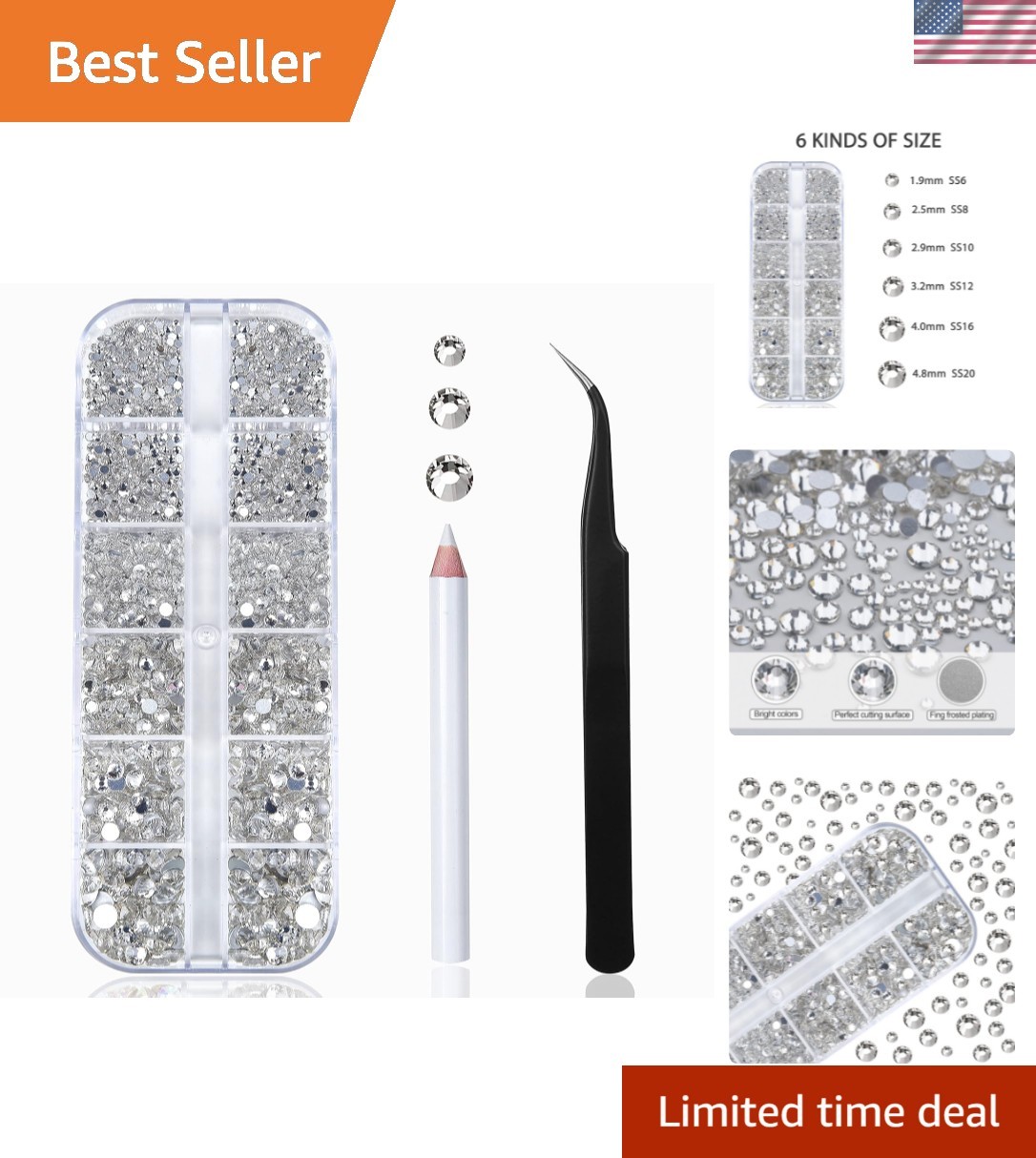 2400pcs Nail Art Rhinestones Kit – Crystal Clear Flatback Gems for Elegant Nails