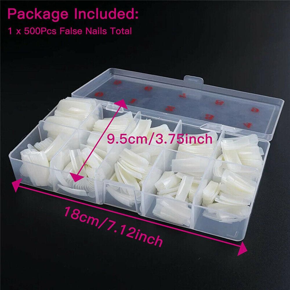 500pcs Fashion Manicure Full Cover Natural False Nails Fake Tips Tool Assortment