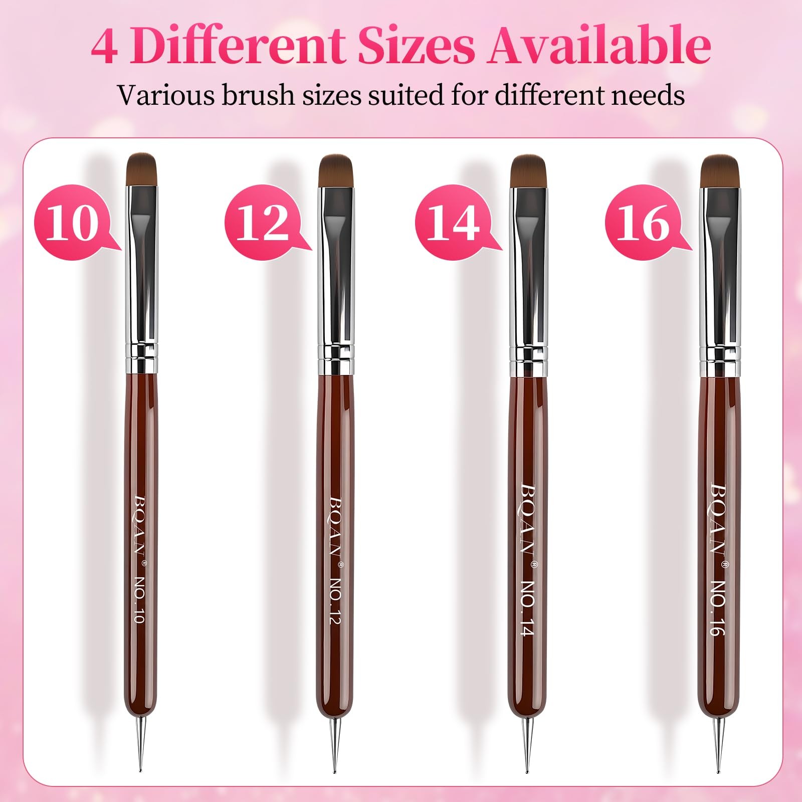 BQAN 2-Way French Tip & Clean Up Nail Brush 14# for Acrylic Nails 14#, Brown
