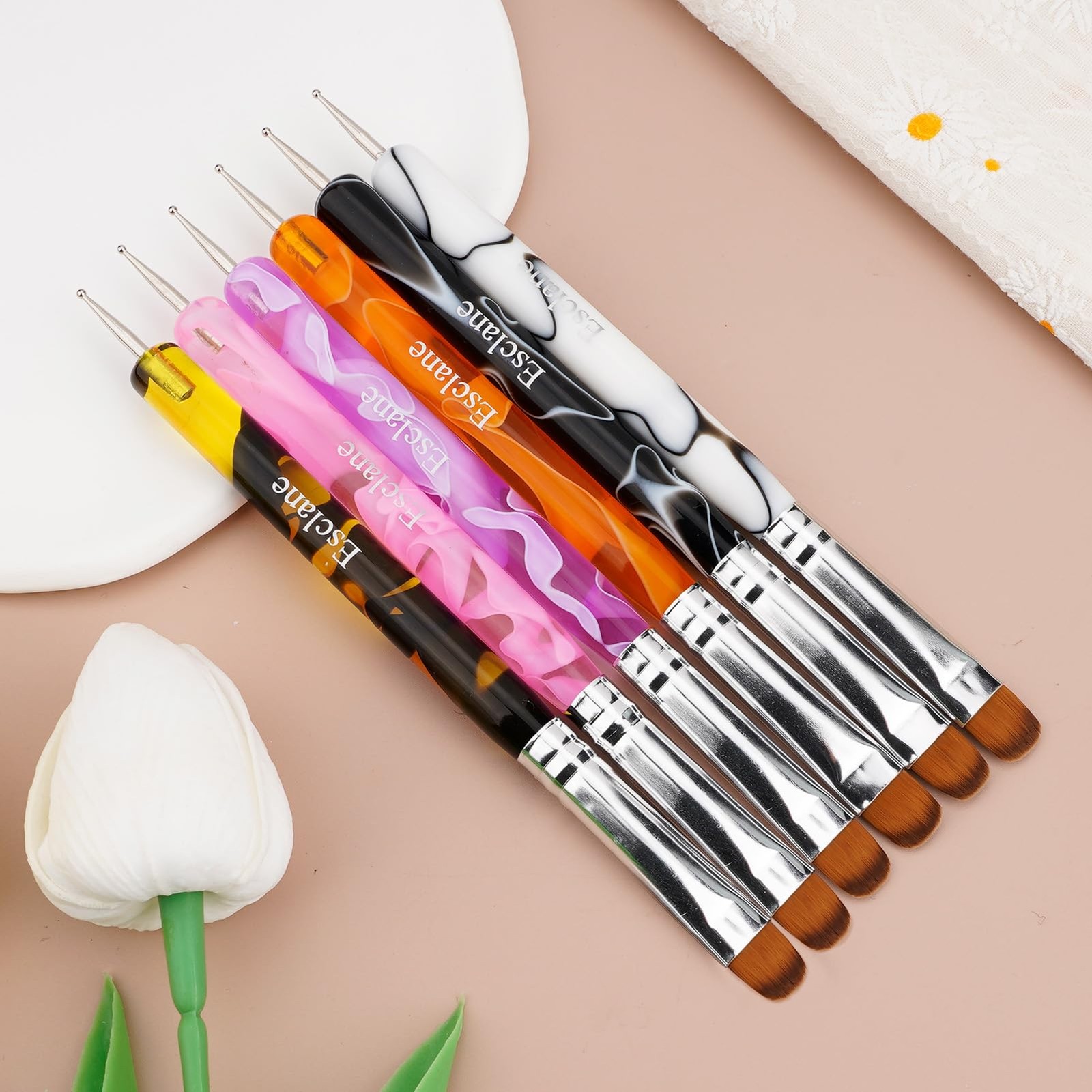 French Manicure Brush, 2 Way French Nail Brush with Dotting Tool for Manicure…