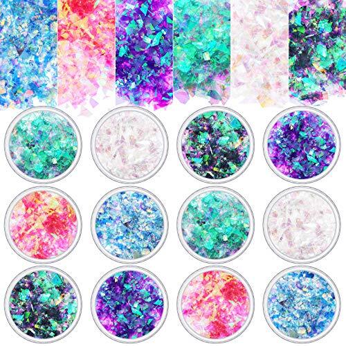 Mermaid Nail Sequins Holographic Glitters Chunky Iridescent Flakes Colorful 12