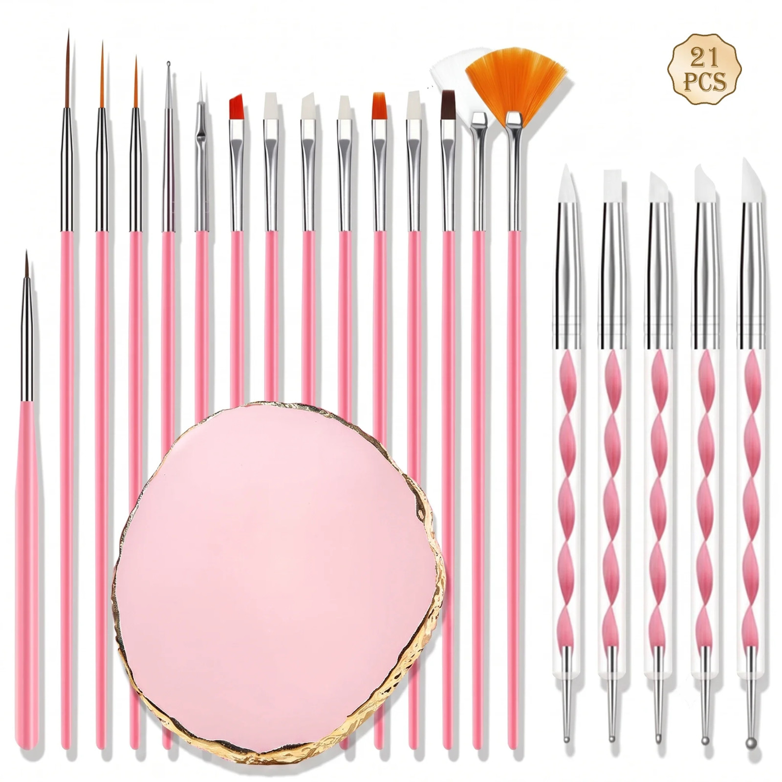 20PCS Nail Art Brush Set Dotting Pens & Palette DIY Manicure Kit