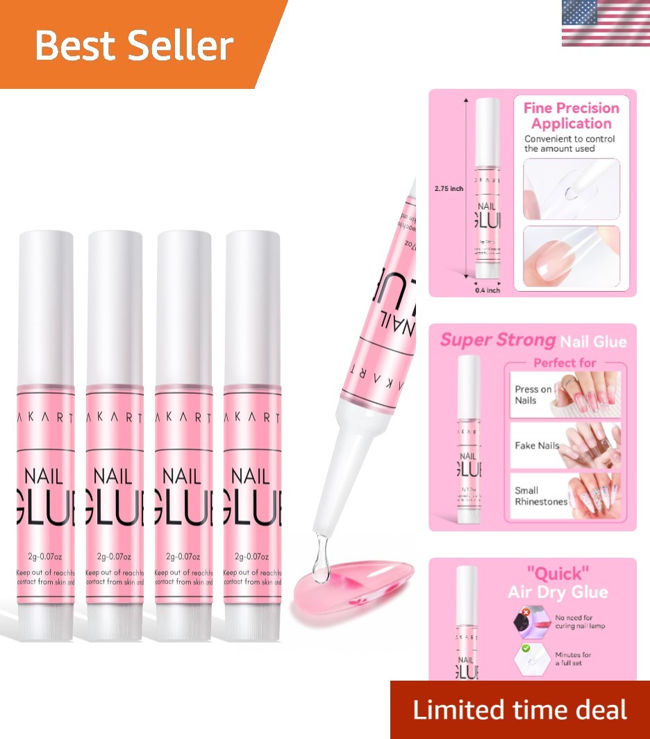 Fast Air Dry Hema-Free Nail Adhesive – Ideal for Beginners & Professionals, 5x2g