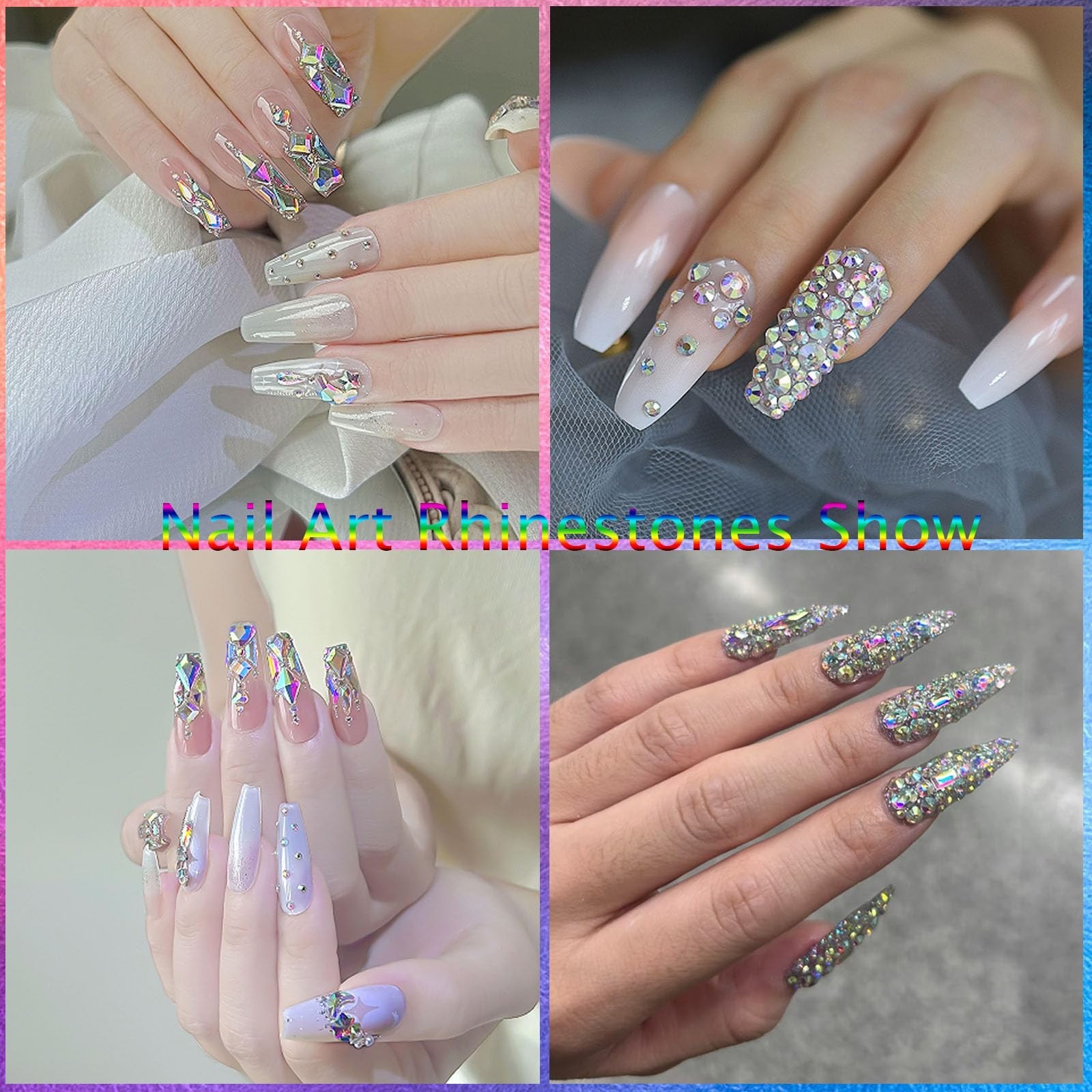Nail Art Rhinestones Kit – 900 Special-Shaped AB Diamonds & 3200 Flat Gems for D