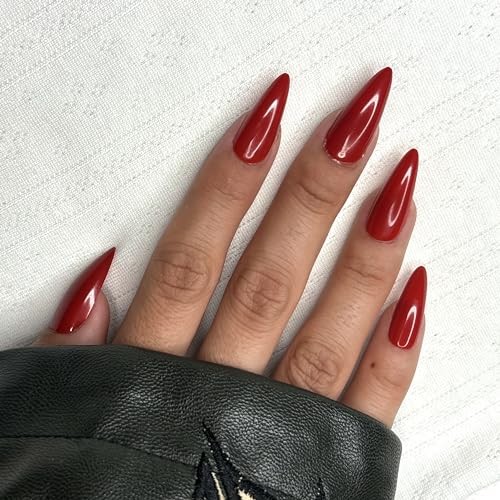 SEXY RED Press-On Nails by | Stiletto Hot Glossy Long Nails | Russian Sexy Red