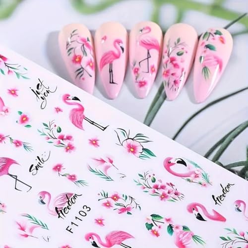 Flamingo Nail Art Stickers 3D Self-Adhesive Flowers Nail Stickers Pink Style-5