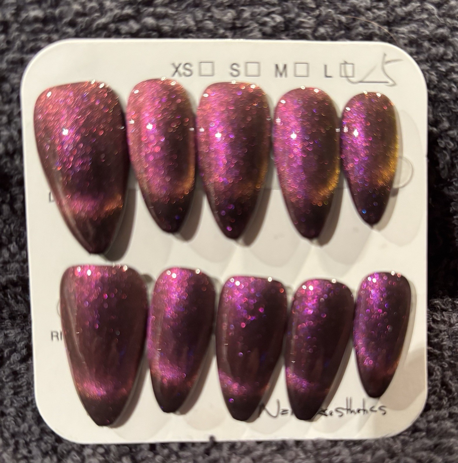 Press On Nails CAT EYE Various Colors Pointy Almond. Long length, Size LARGE.