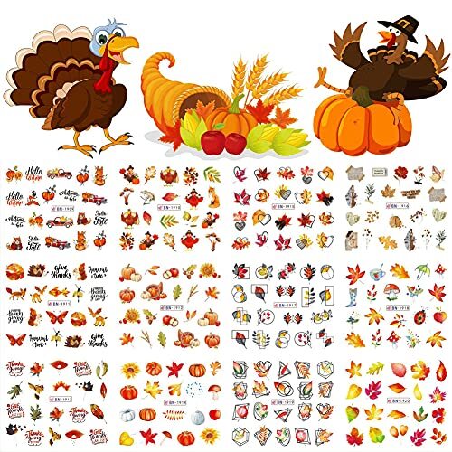 Fall Nail Stickers Autumn Leaves Nail Water Transfer Stickers, Design 8