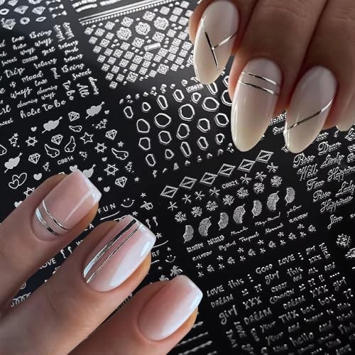 30 Sheets Silver Nail Art Stickers 3D Self Adhesive Sliver Line Nail Style-6