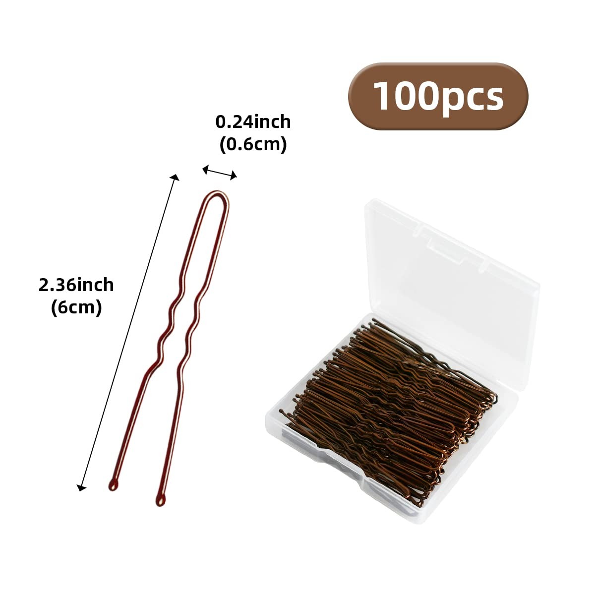 100 PCS Invisible Wave Hairgrip U Shaped Hair Pins Kit Large Heavy Duty Brown