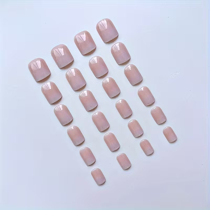 Glossy Pink Gradient Reusable Press-On Nails Short Length Square 24 Pieces