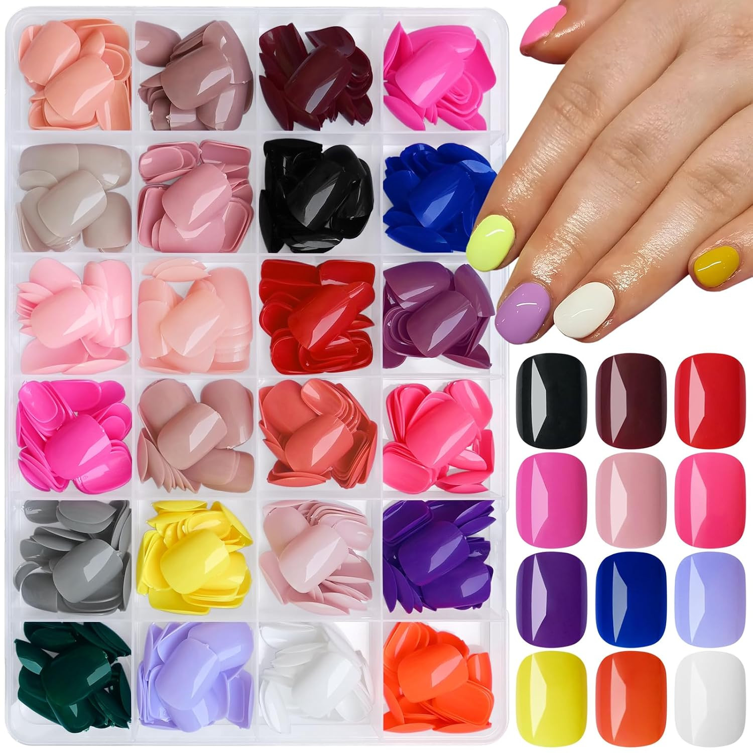 Square Press on Nails, 576Pcs Short round Square Fake Nails Full Cover Glossy Sh