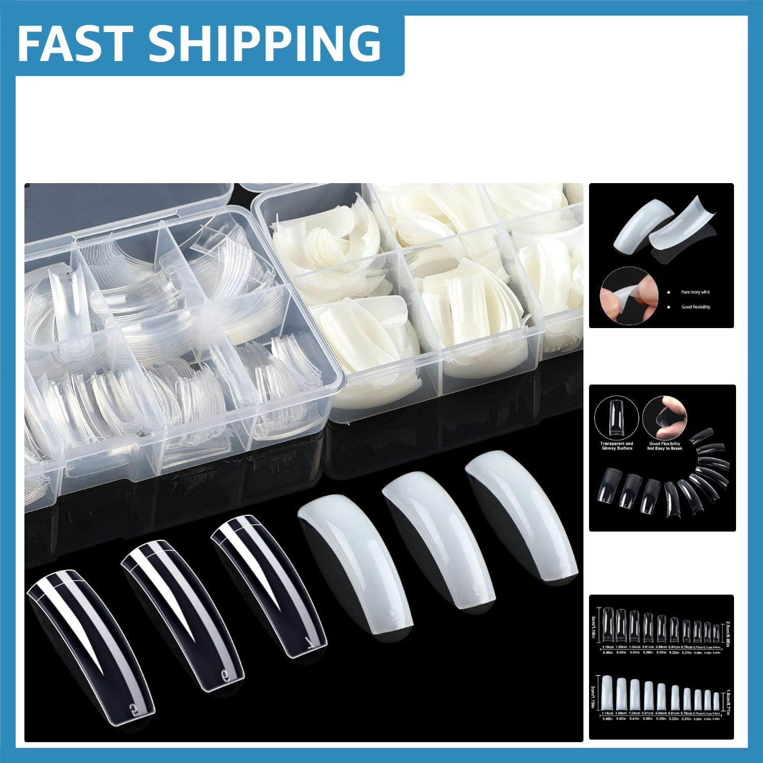 Durable 1000PCS Nail Tips – Glossy Ballerina Acrylic Extensions for Creative Art