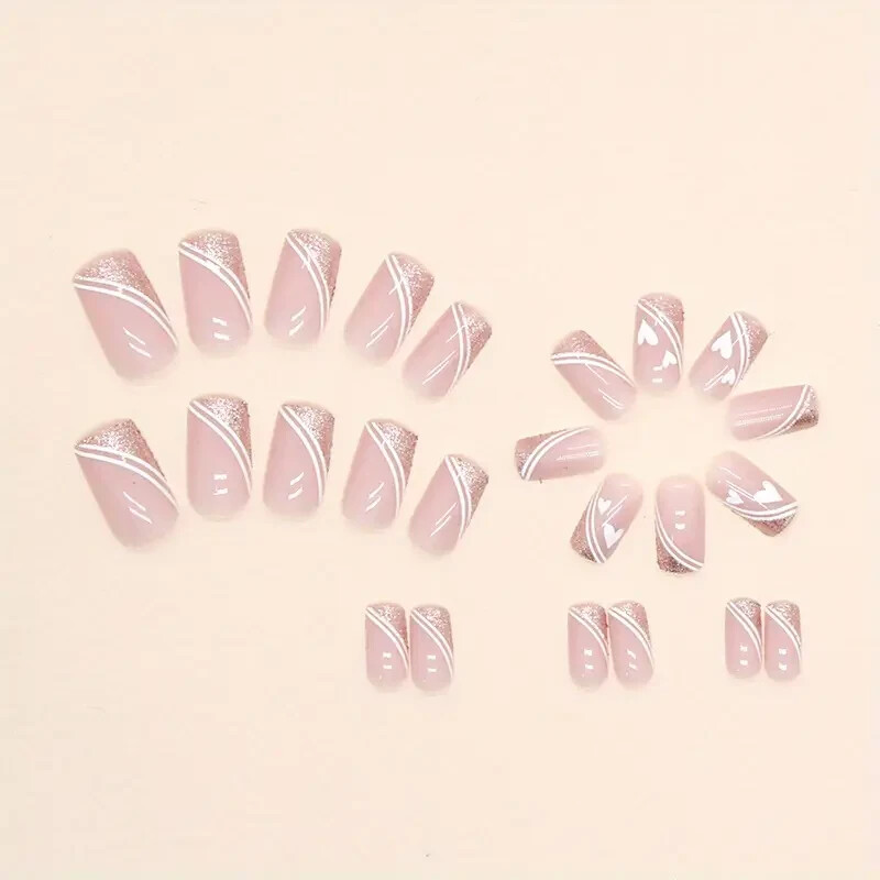 24pcs Glossy Pink Acrylic French Tip Press On Nails – Full Cover False Nails