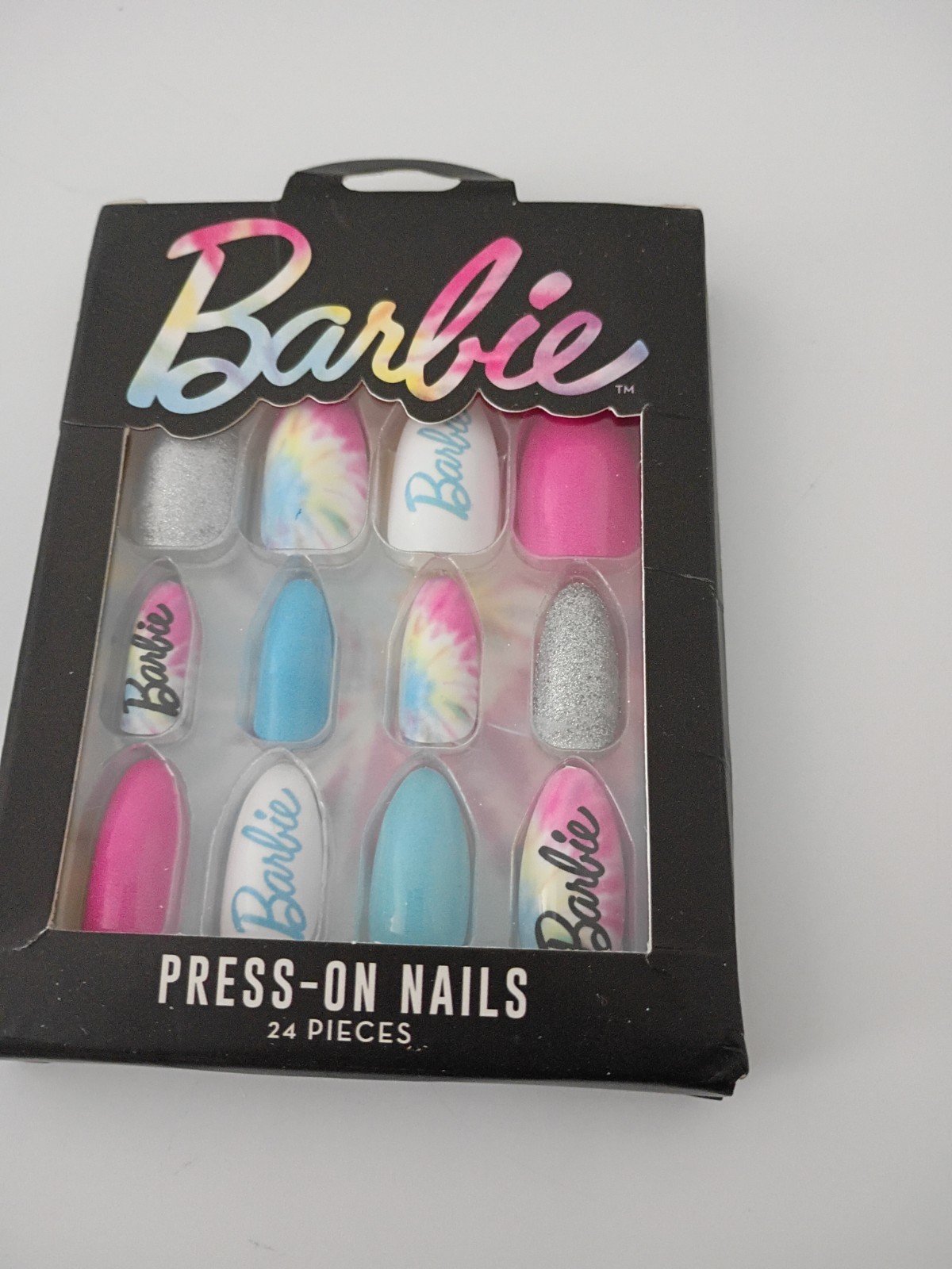Barbie Press-On Nails – Pink, Blue, Silver Tie-Dye Set