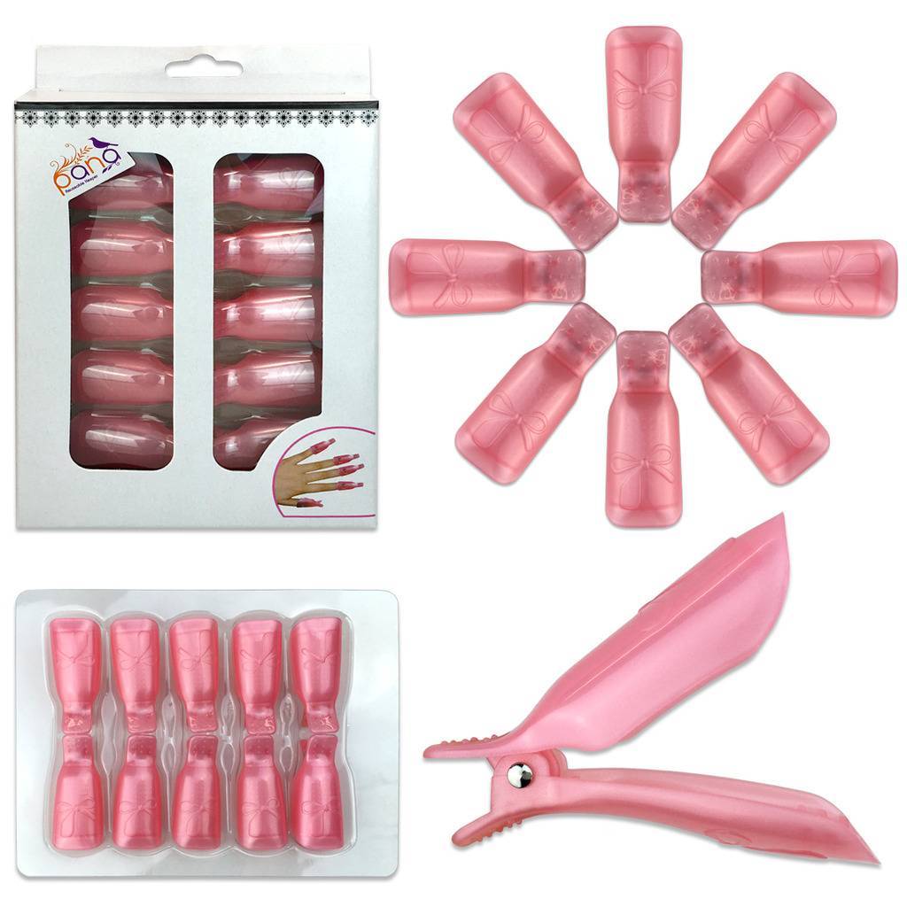 1pk Bow Ribbon Style Pink Acrylic Nail Soak Off Finger Cap Clips Wrap Tool