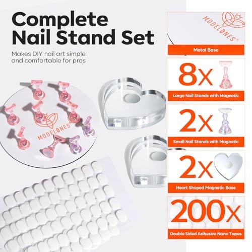 Magnetic Nail Stand Kit Aurora Pink Heart Bases 10 Holders 200 Tabs