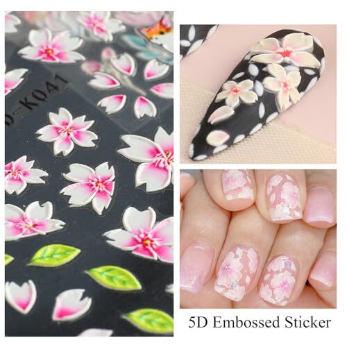 5D Flower Nail Art Stickers, 5D Embossed Floral Nail Decals Daisy Small Flower
