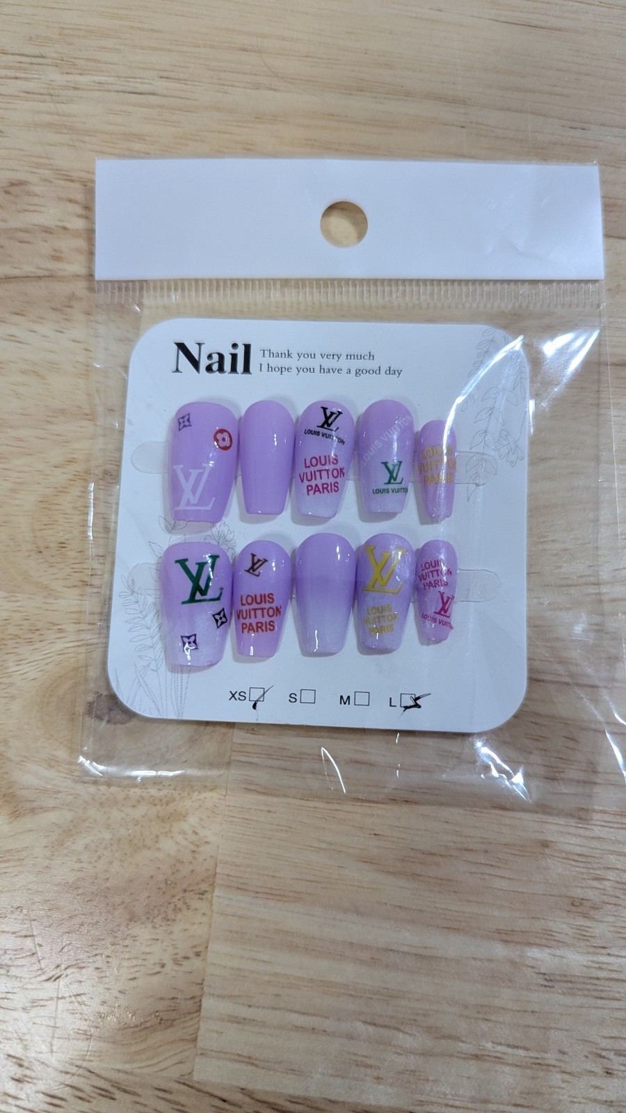 Purple Shiny Logo Coffin Long Press-On Nails Set, Pre-Designed Assorted Sizes