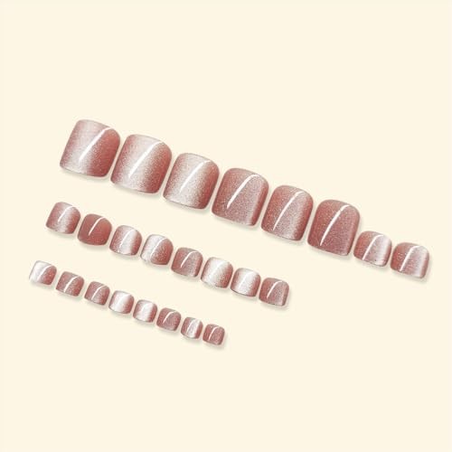 Square Cat Polish Glossy False Toe Nails with Glitter Designs – Extra style7