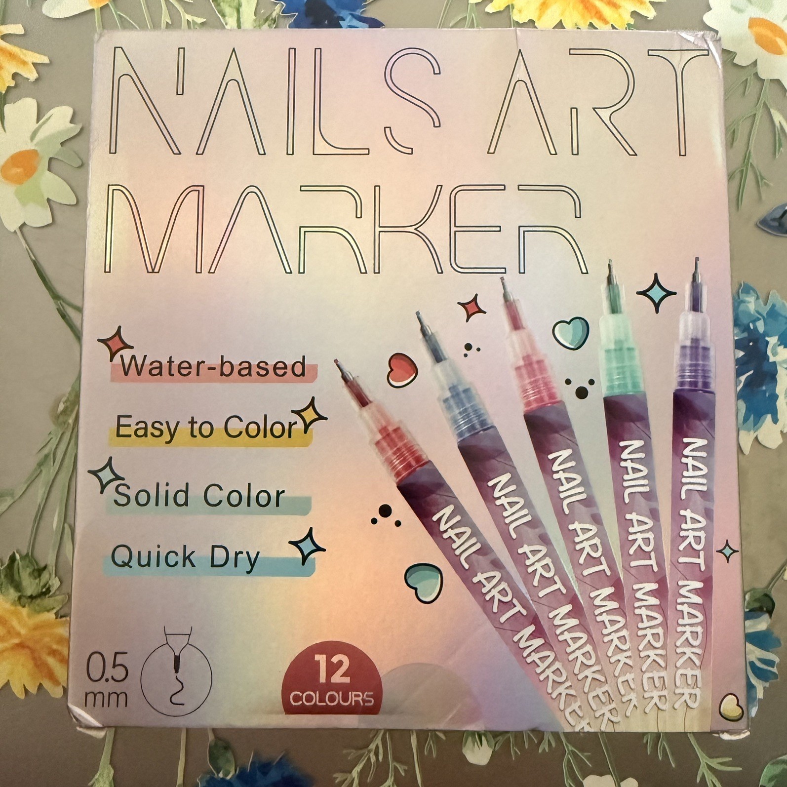 Nail Art Marker Set, 12 Colors, Water-based, Quick Dry, Solid Color, Multicolor*