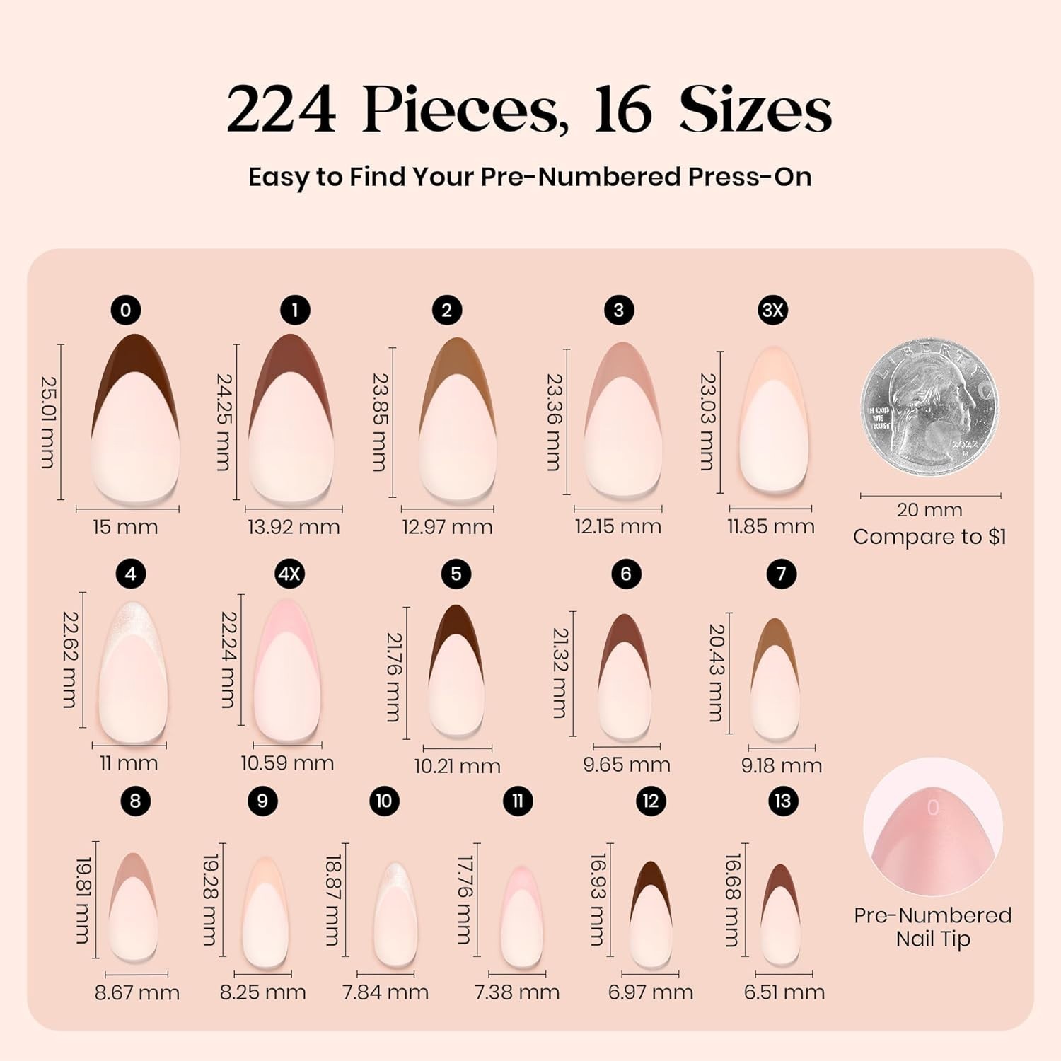 Luxury Long Medium Press On Nails – Cappuccino Mousse, Salon Quality 224 Set