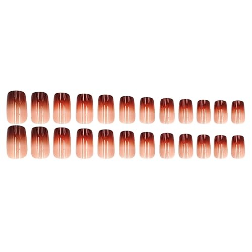 24pcs Medium Square Fake Nails, Brown Gradient Press on Nails with Style 6