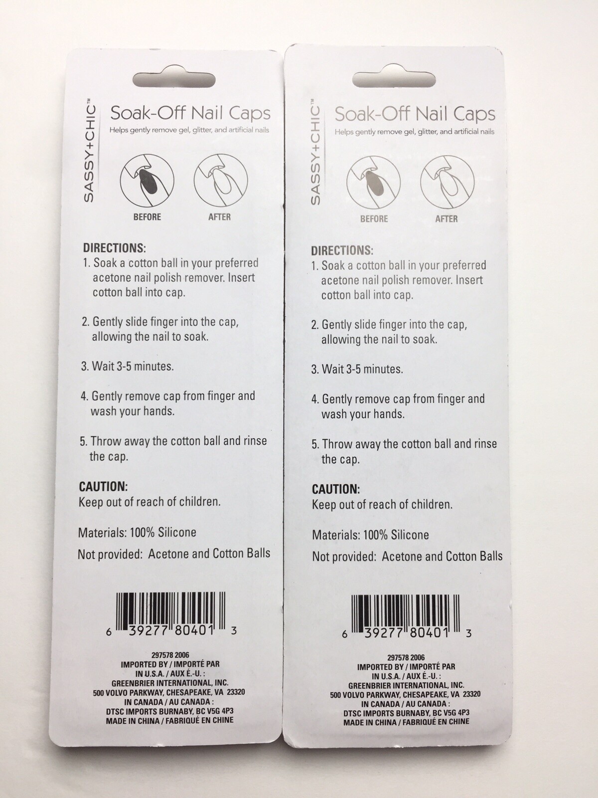 Soak-Off Nail Caps Silicone For Manicure Pedicure Gently Remove Gel Glitter 2 Pk