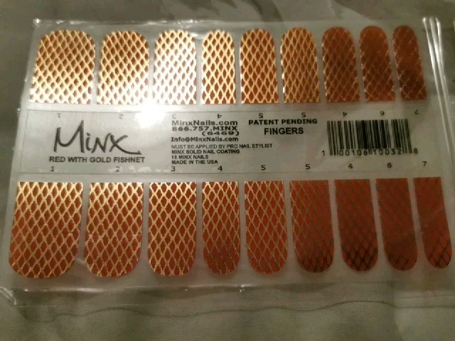 Red With Gold Fishnet (a) MINX PRO NAIL WRAPS NEW SALON QUALITY