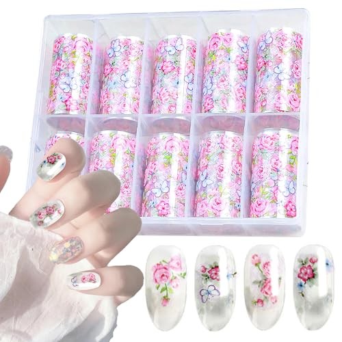 10 Rolls Flower Nail Foil Holographic Nail Art Foil Nail Transfer Foil Paper