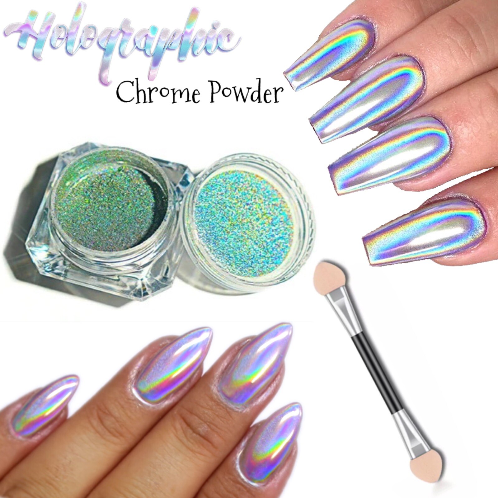 Unicorn Holographic Nail Powder Ultra Fine Chrome Rainbow Effect Pigment 15um UK