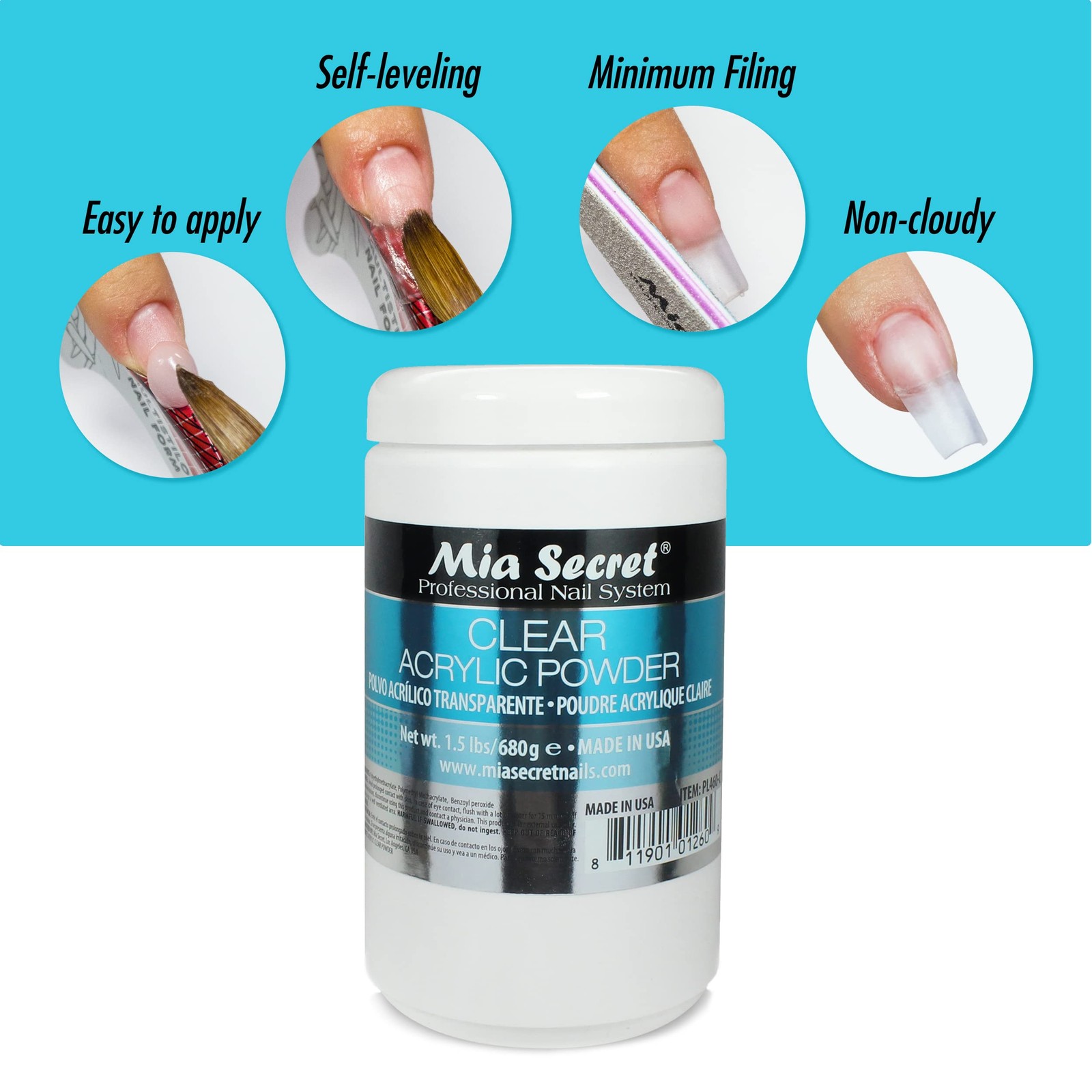 Mia Secret Clear Acrylic Nail Powder 1.5 Lbs Usa Made Self Leveling High Adhe…