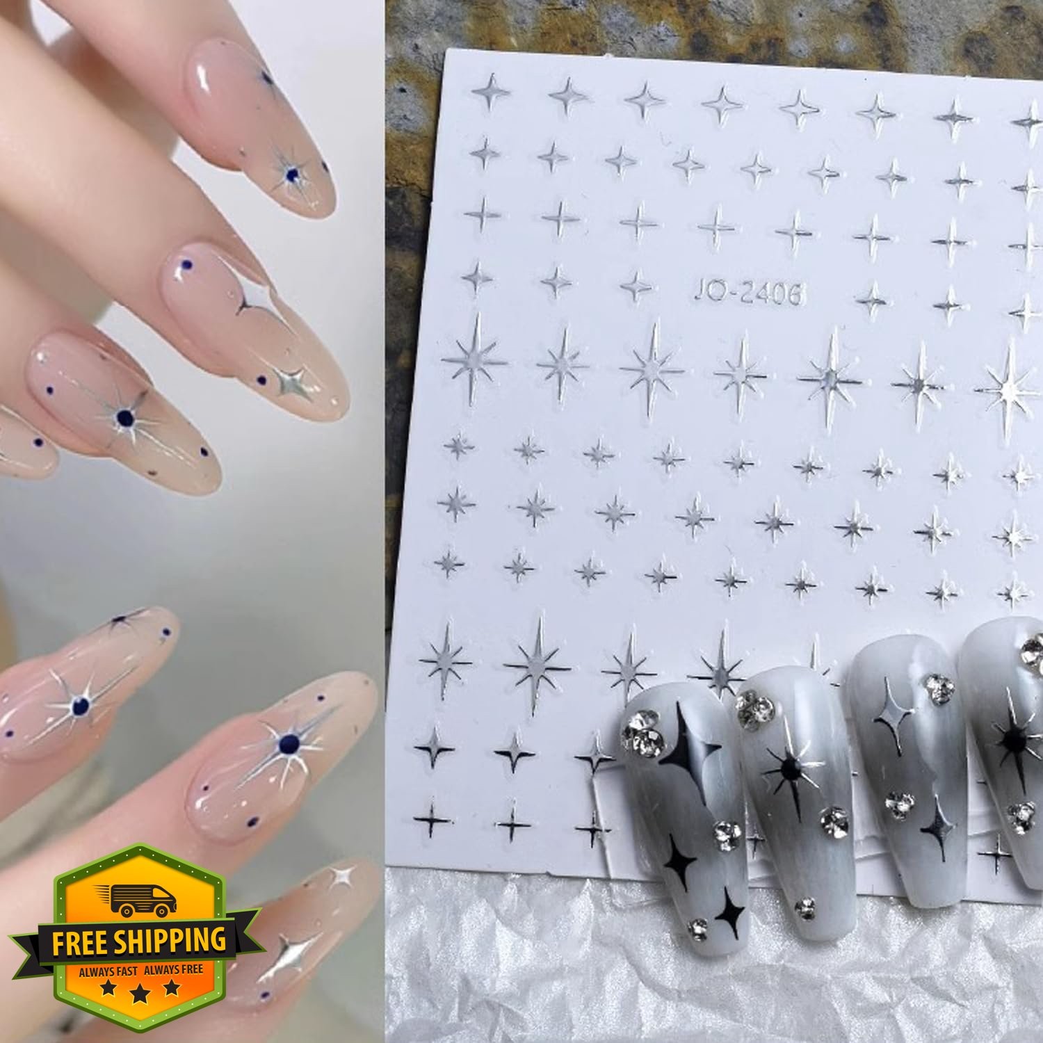 BSBTBZ Heart Star Nail Art Stickers 3D Silver Glitter Design 26