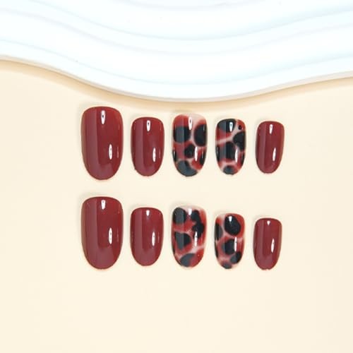 Brown Press On Nails Medium Almond Shape Leopard Fake Nails with style20