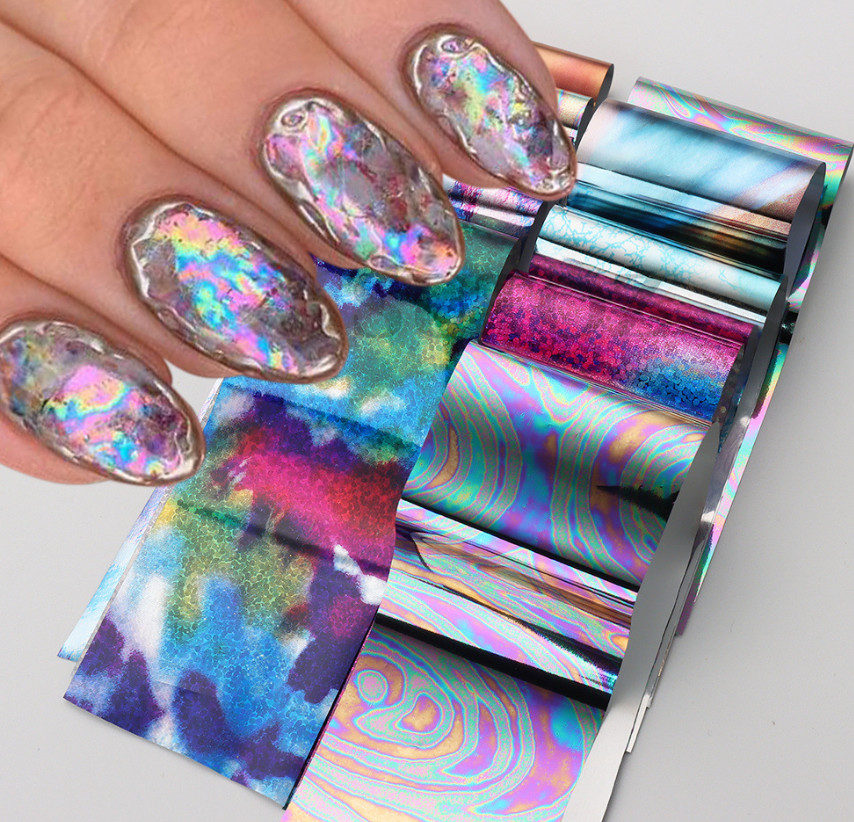 10Pcs Nail Art Foil Stickers laser Star Print Pattern Transfer Decals Tips NS54