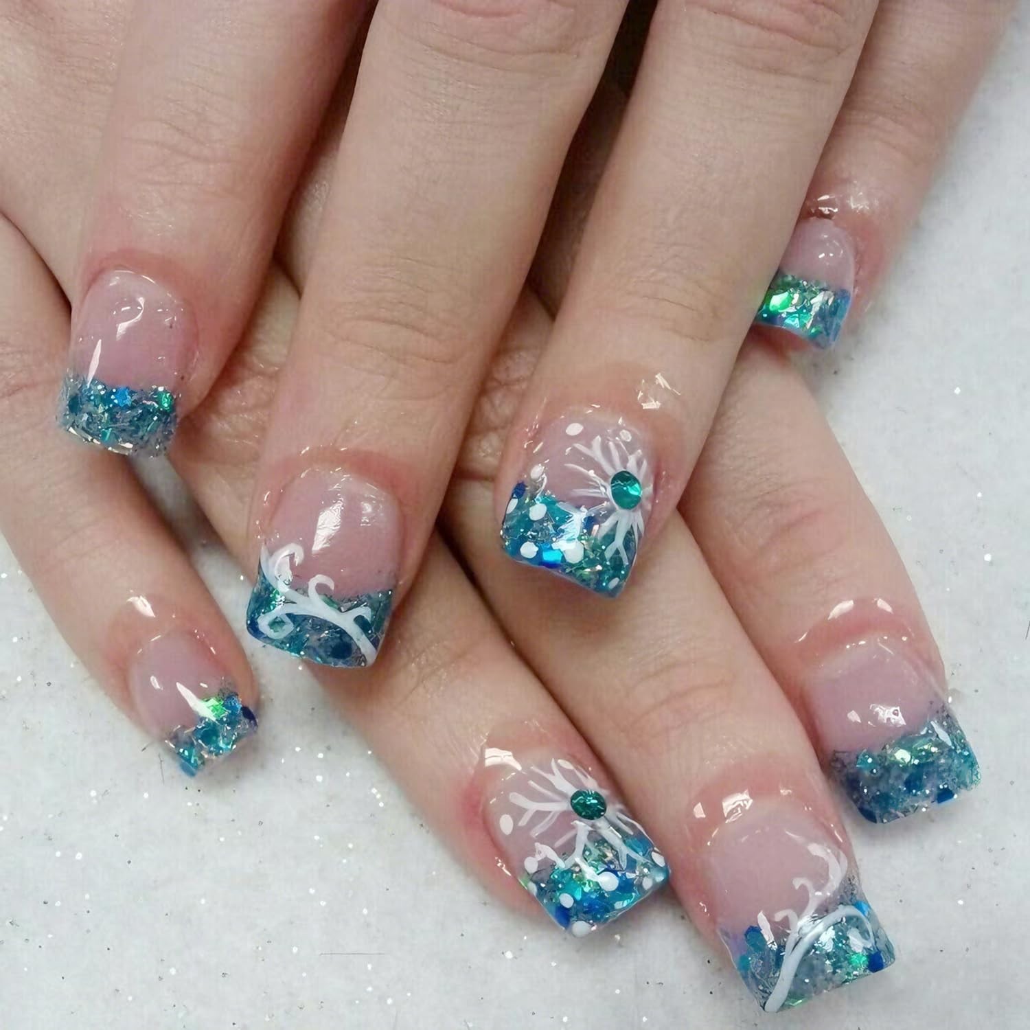 24Pcs Christmas Press on Nails Short Square BMKKOT Winter Fake Multicolor
