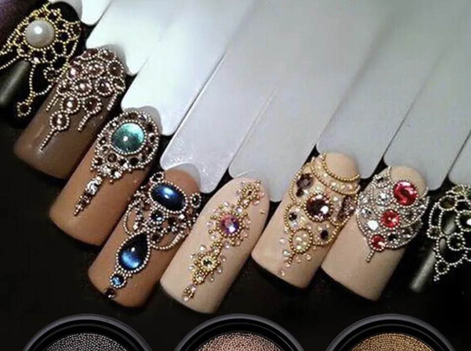 Metallic Nail Art Charm Beads Caviar 2 Sets Multiple Size Colors Plastic Sleeve