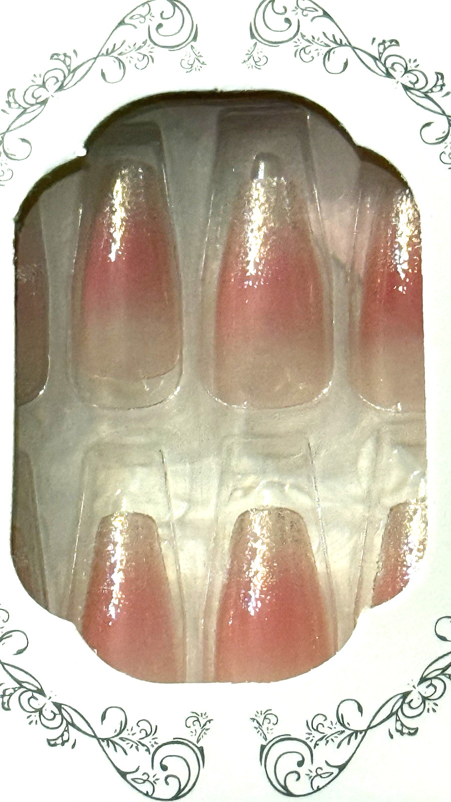 Beautiful Nail CLEAR with Pink & Gold Glitter Medium Coffin Press On Mani BOXED