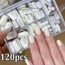 1BOX Candy Color French Short Square False Nails Pink/Green/Purple Full Cover Ma