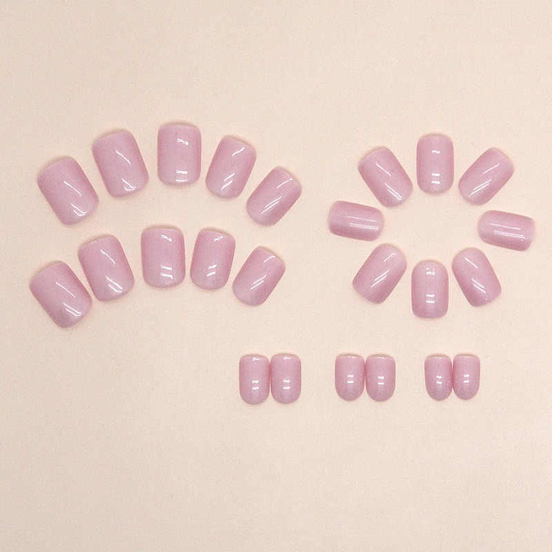 48pcs Short Almond Press on Nails, Pale Pink Nude Clear Gloss Simple Daily Nails