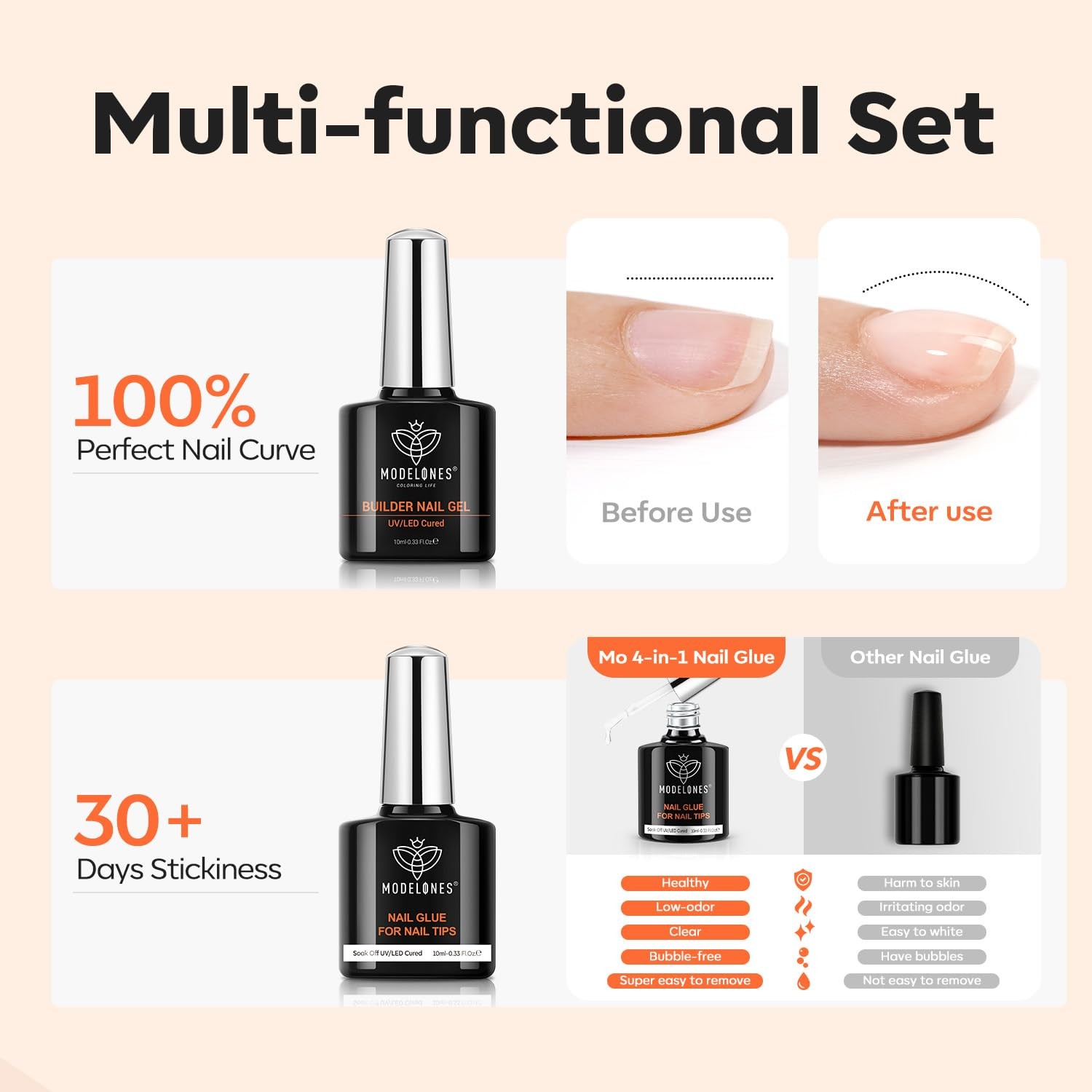 9 in One Nail Builder Glue Gel for Nails Set for Nails Thickening, Adhesive B…