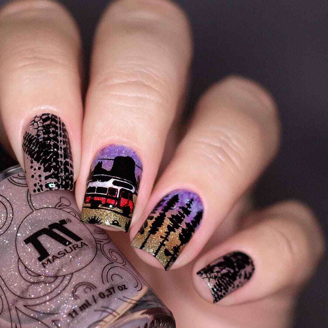 B070 Campfire Stories Stamping Plate For Stamped Nail Art Design