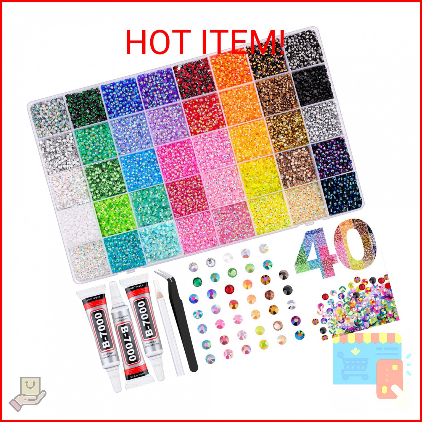 50000Pcs 40 Colors Jelly Rhinestones for Bedazzling, 3mm Multicolor Resin Flatba