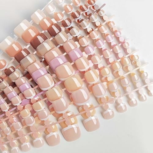 216 Pcs French Tip Press on Toenails for Women Short Square Toe Normal Style-11