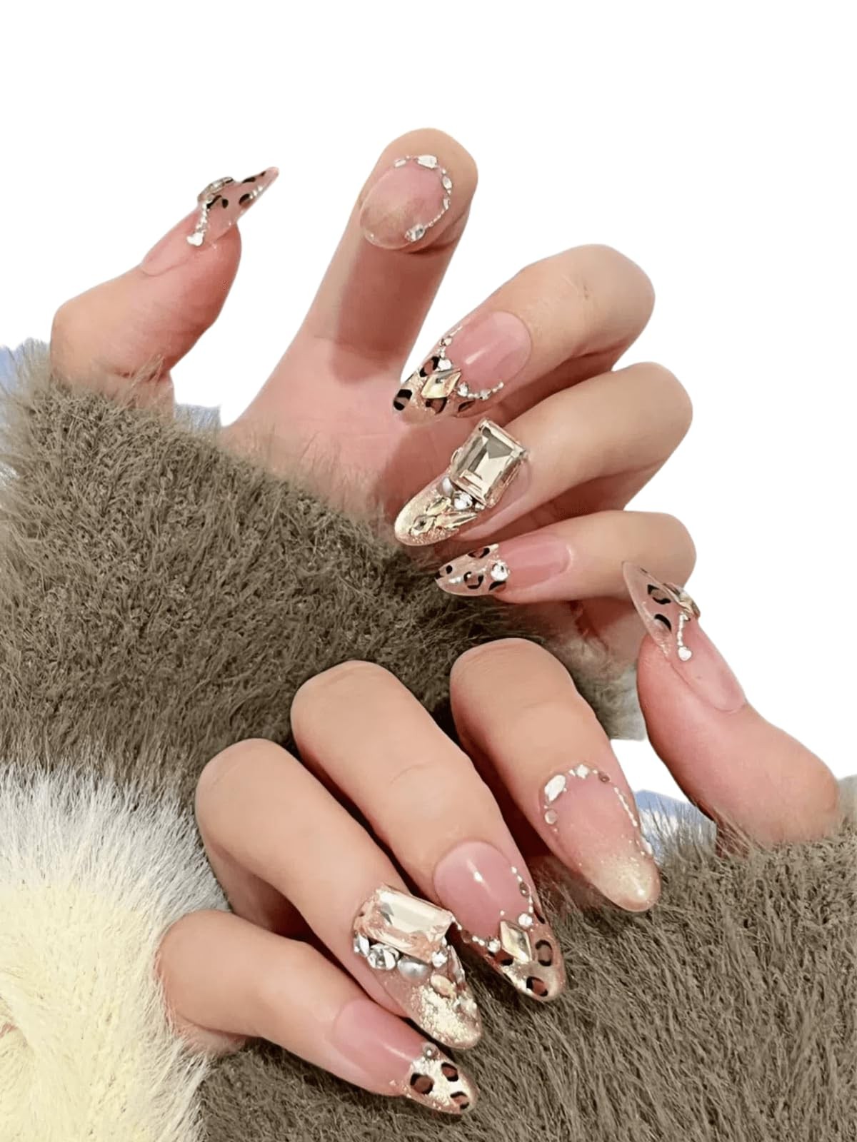 Almond Press on Nails Medium – 10pcs 3D Handmade Press on Nail French Tip Sty…
