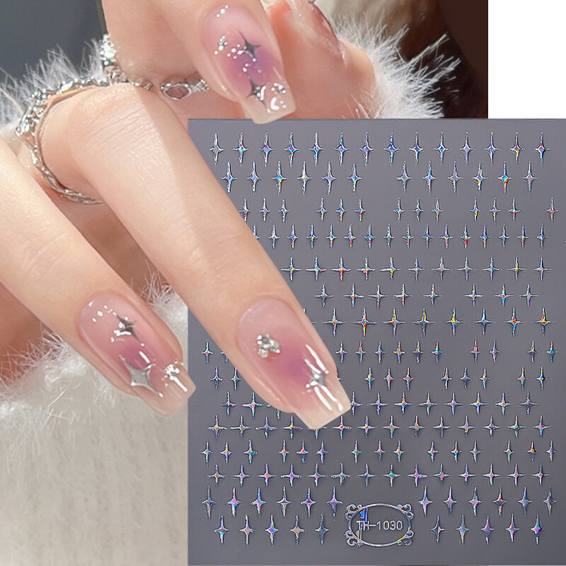 1 Sheet Nail Art Stickers Sakura Gradient Flower 3D Laser Cherry Floral Decals