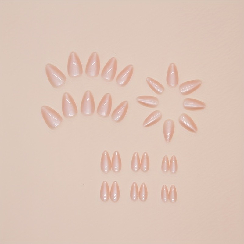 60Pcs-Medium Almond Milky Pink Chrome Glossy Minimalist Daily Press on Nails