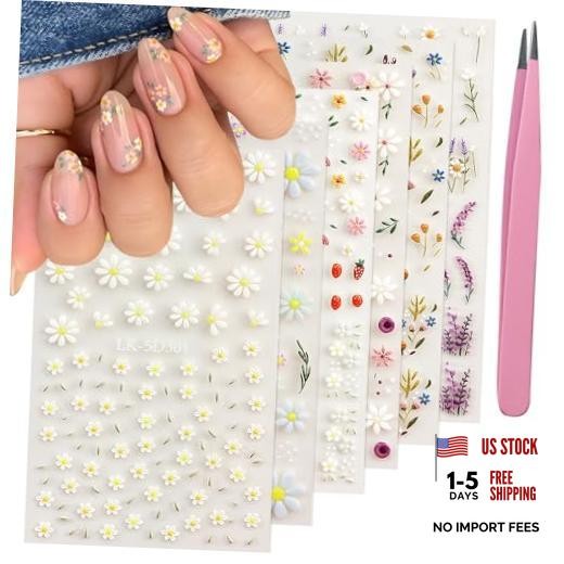 Flower Nail Art Stickers Daisy Nail Decals for Women | 5D Embossed Colorful-01