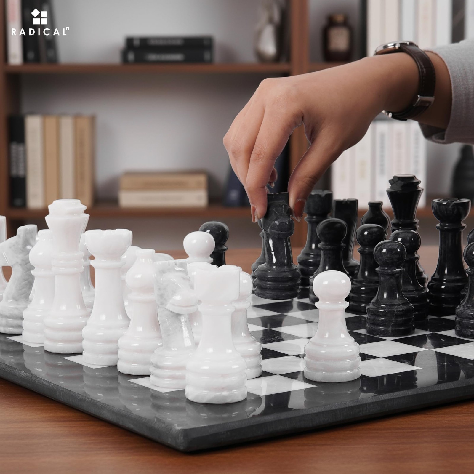 Radicaln Marble Chess Set 15″ Inches Black & White with 15 inches,